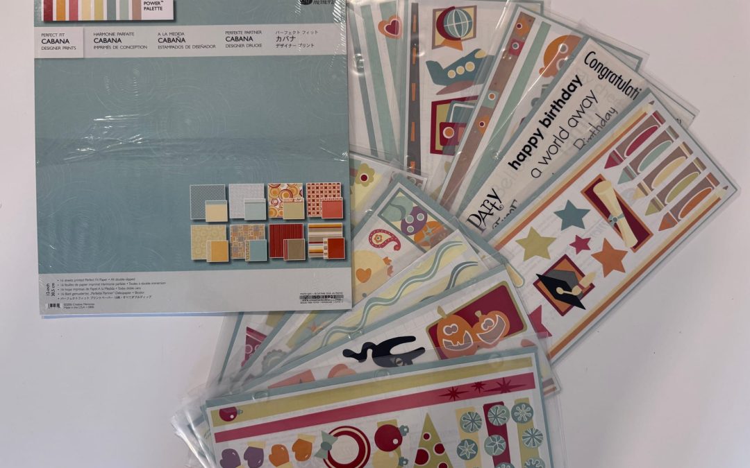 Creative Memories vintage Cabana Power Palette bundle with Perfect Fit Designer Prints and 11 sticker packs