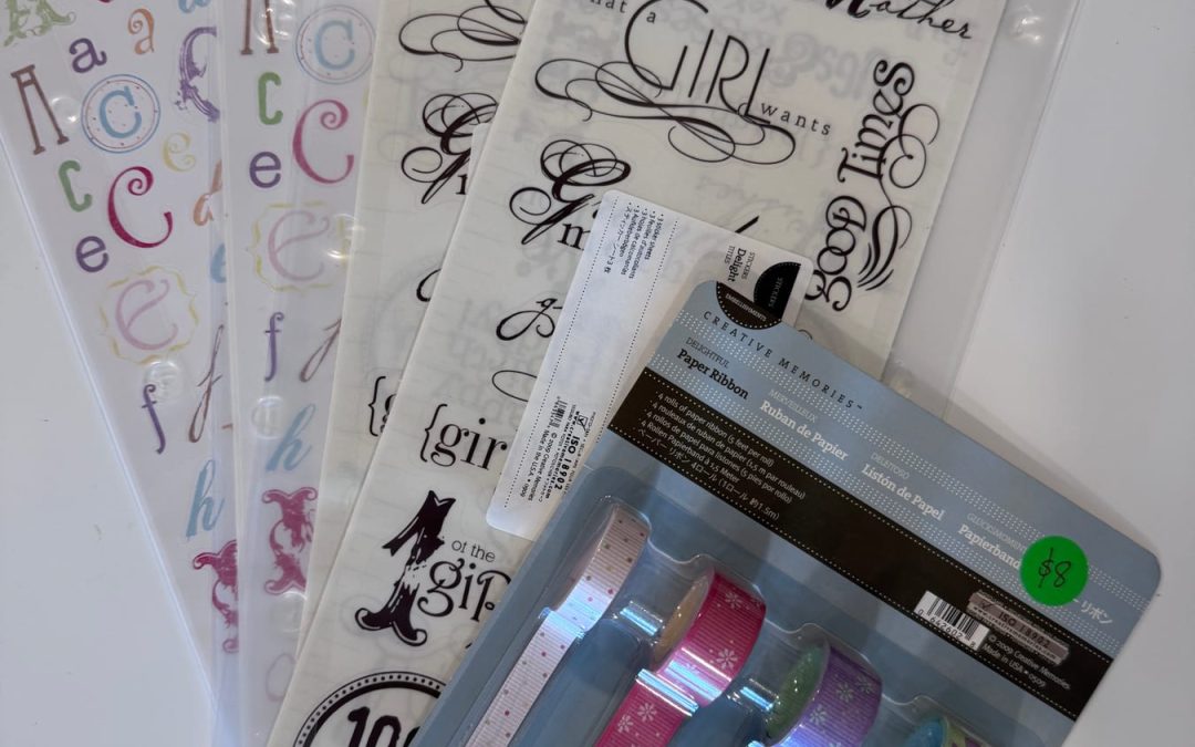 Creative Memories vintage Delightful bundle with two ABC sticker packs, two title sticker packs and paper ribbon